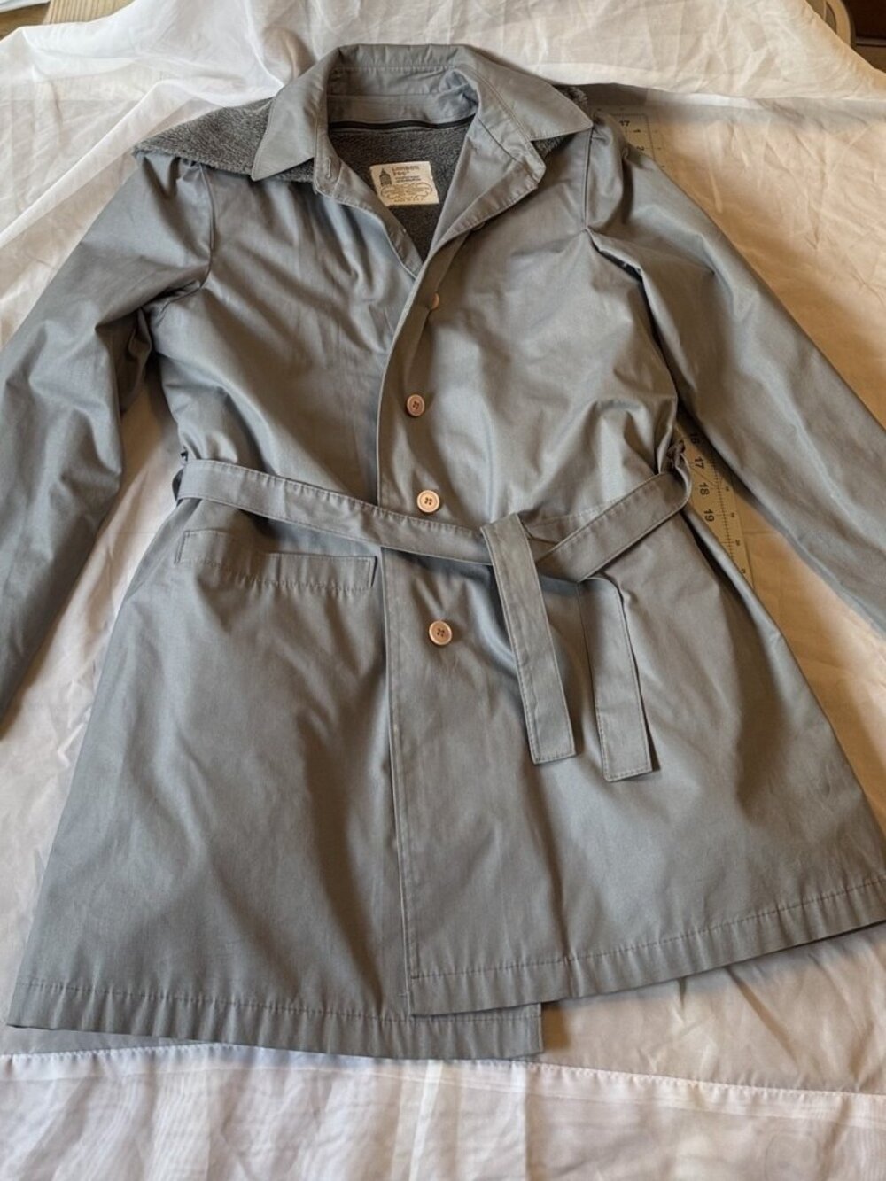 Vintage London Fog Belted Trench Raincoat Removable Pile Liner Grey 14 Reg